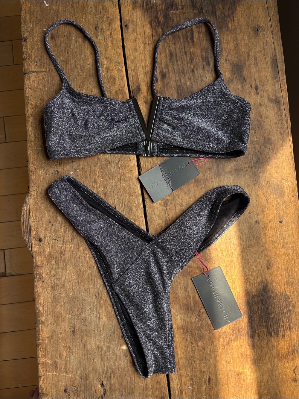 South Beach Metallic Black Sparkle bikini